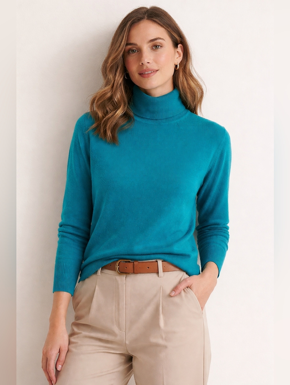 Victor Alfaro 100% Cashmere Teal Turtleneck Sweater Womens Large